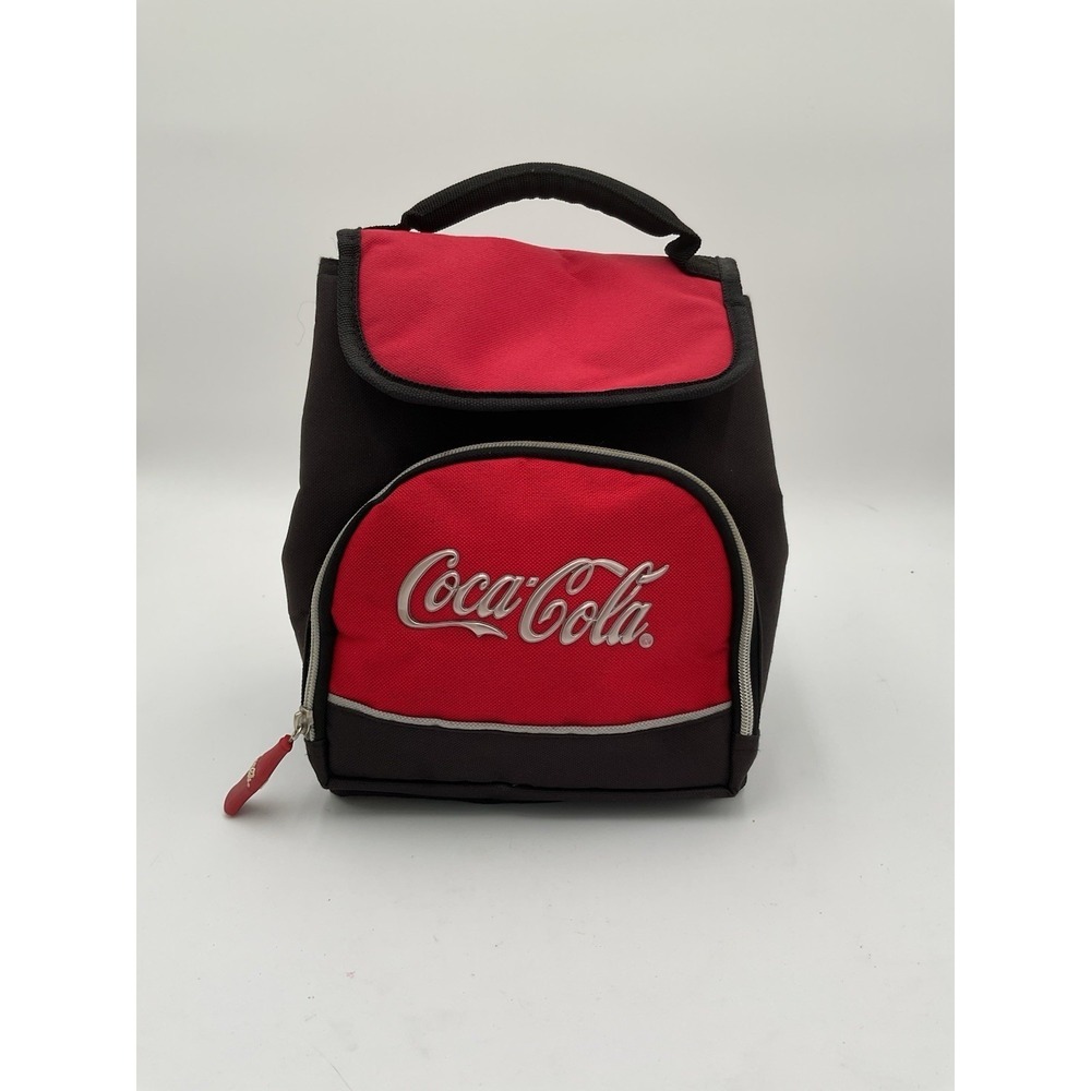 Coca Cola Insulated Lunch Bag Cooler Red Black Logo Soft Cooler Tote Zip Pocket